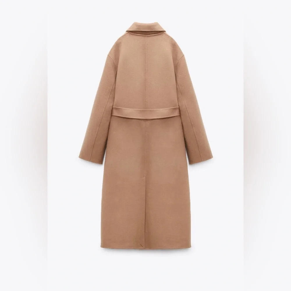 Zara coat wool blend oversized long camel belted rope trench coat - Picture 2 of 7